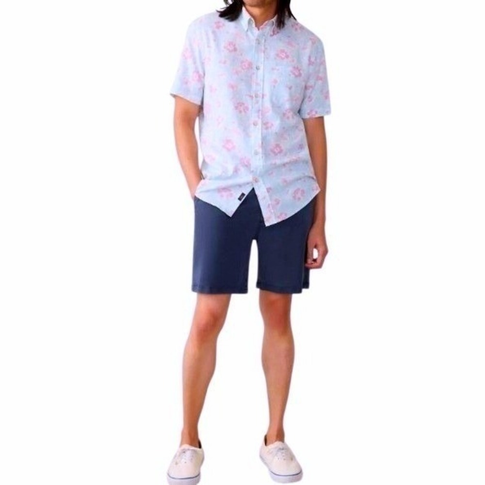 Faherty Mens XL Short Sleeve Breeze Shirt Clear Waters Blossom Linen Blend NWT